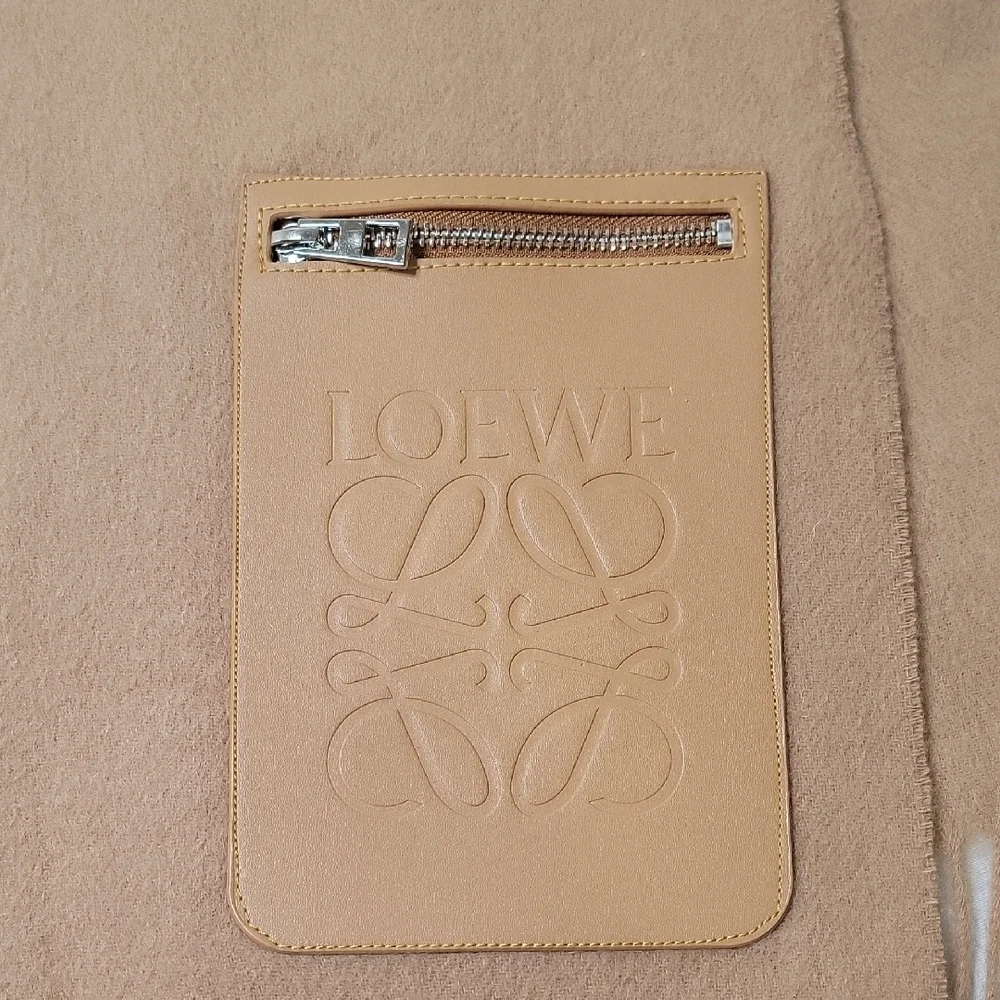 Loewe Camel Scarf with Embossed Leather Pocket